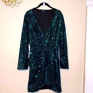 Sequenced Plunged Neck Long Sleeve Mini Dress